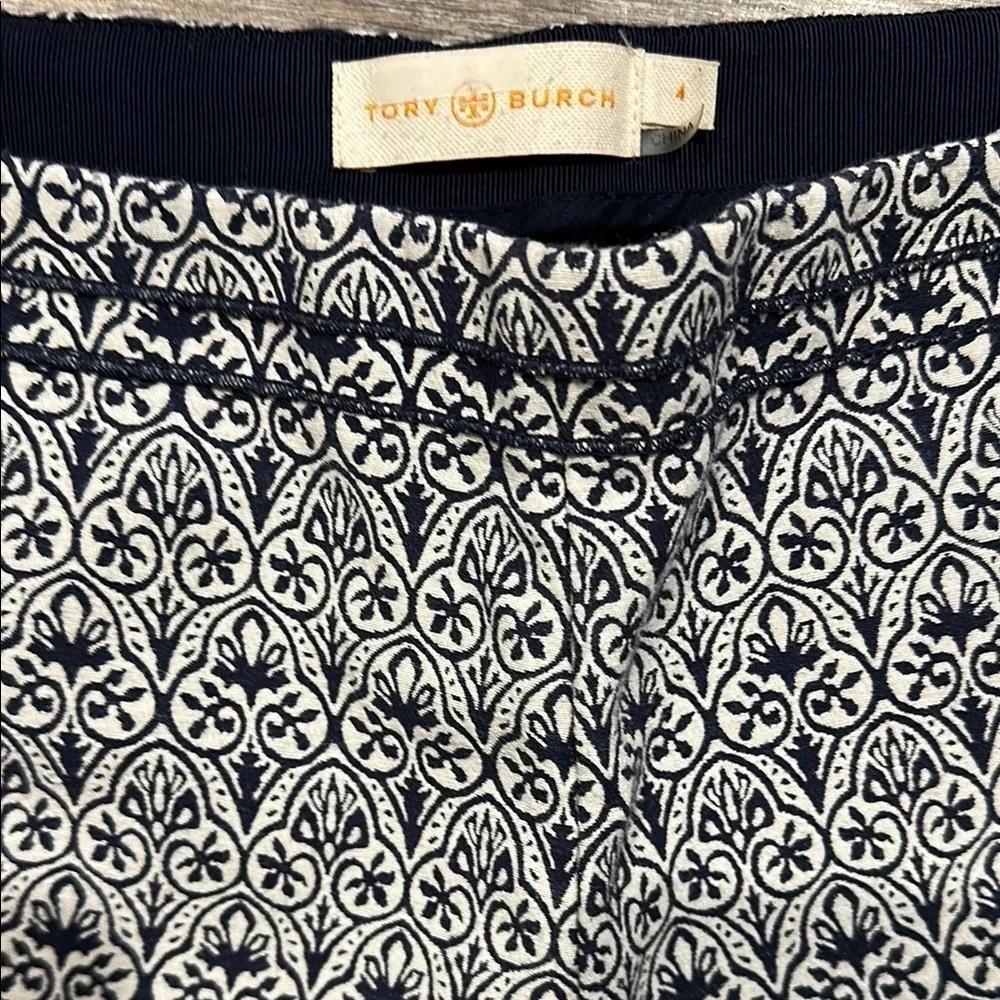Tory Burch Navy Blue/ White Patterned Heidi Jacquard trouser Pants Size 4
